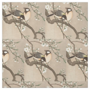 Japanese Asian Ohara Koson Bird Chickadee Songbird Fabric