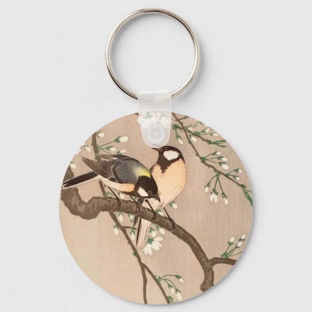Japanese Asian Ohara Koson Bird Chickadee Songbird Key Ring (Front)