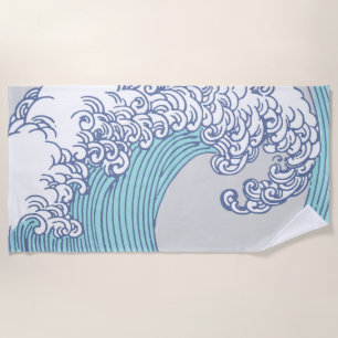 Japanese Asian Surf Wave Art Ocean Art Beach Towel