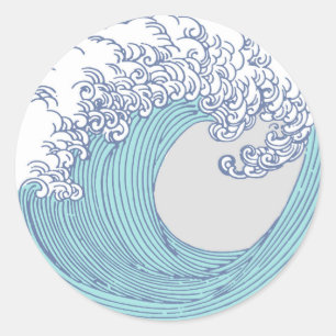 Japanese Asian Surf Wave Art Ocean Art Classic Round Sticker
