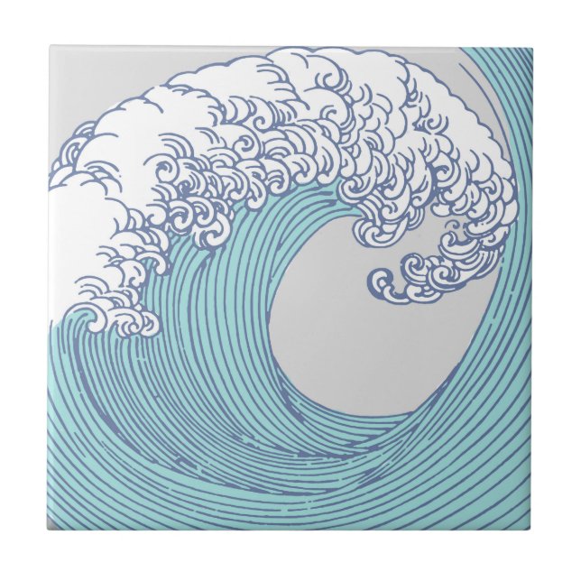 Japanese Asian Surf Wave Art Ocean Art Tile (Front)