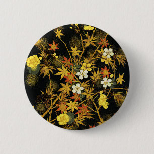 Japanese Autumn Leaves Antique Botanical 6 Cm Round Badge