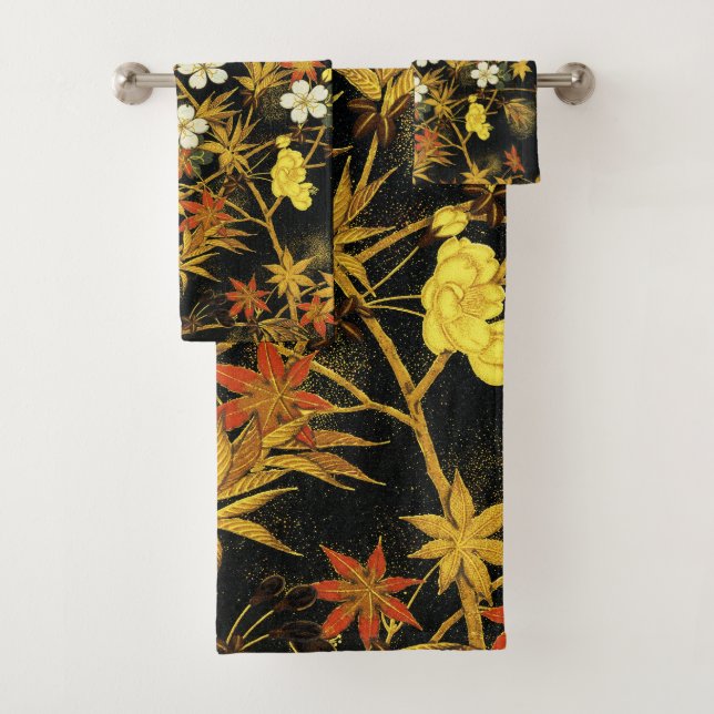 Japanese Autumn Leaves Antique Botanical Bath Towel Set (Insitu)
