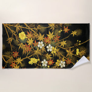 Japanese Autumn Leaves Antique Botanical Beach Towel