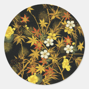 Japanese Autumn Leaves Antique Botanical Classic Round Sticker