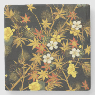 Japanese Autumn Leaves Antique Botanical Stone Coaster