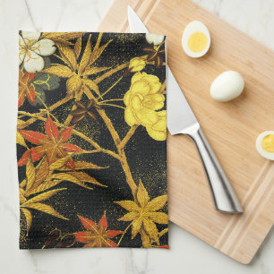 Japanese Autumn Leaves Antique Botanical Tea Towel