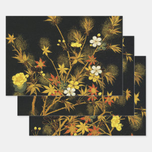Japanese Autumn Leaves Antique Botanical Wrapping Paper Sheet