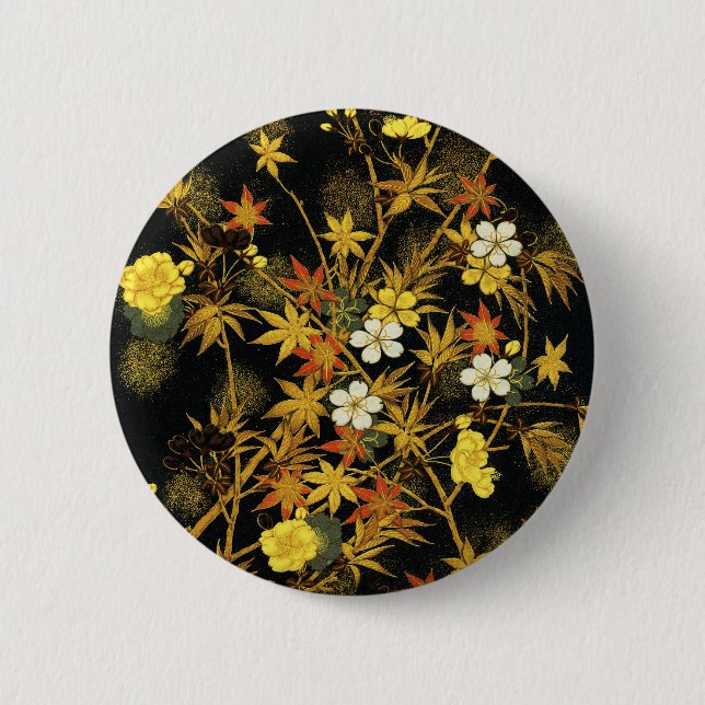 Japanese Autumn Leaves Antique Rich Classic Art 6 Cm Round Badge (Front)