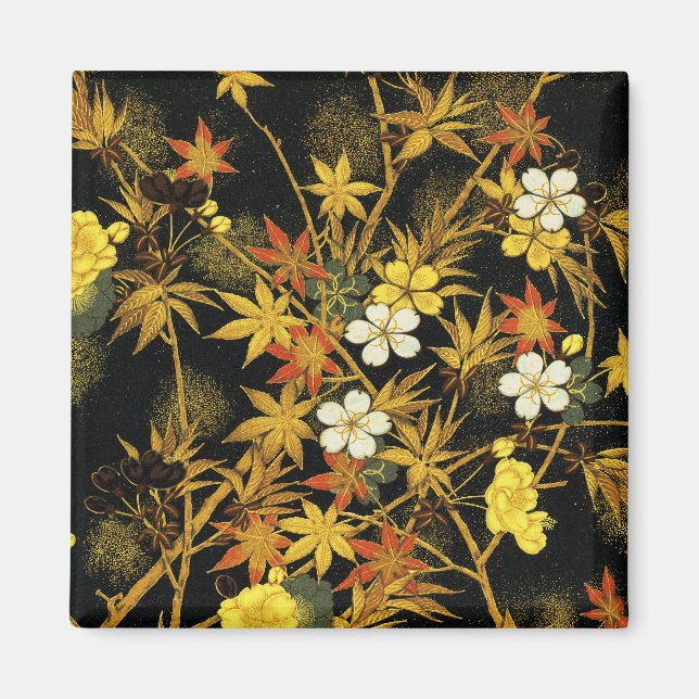 Japanese Autumn Leaves Antique Rich Classic Art Magnet (Front)