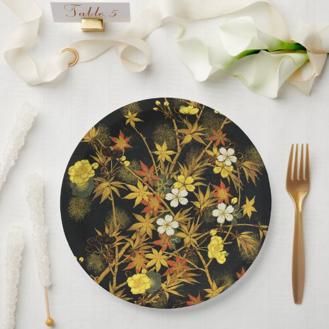 Japanese Autumn Leaves Antique Rich Classic Art Paper Plate (Wedding)