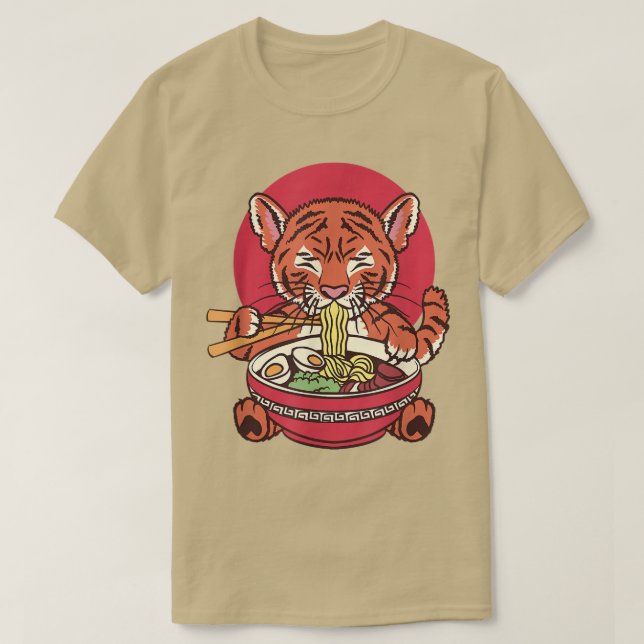 Japanese Baby Tiger Eating Ramen Noodles  T-Shirt (Design Front)