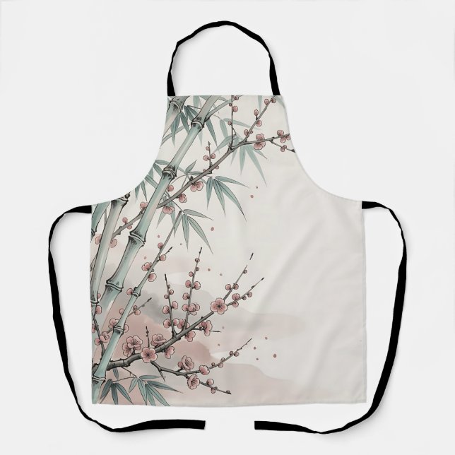 Japanese Bamboo Plum Blossom Ink  Apron (Front)