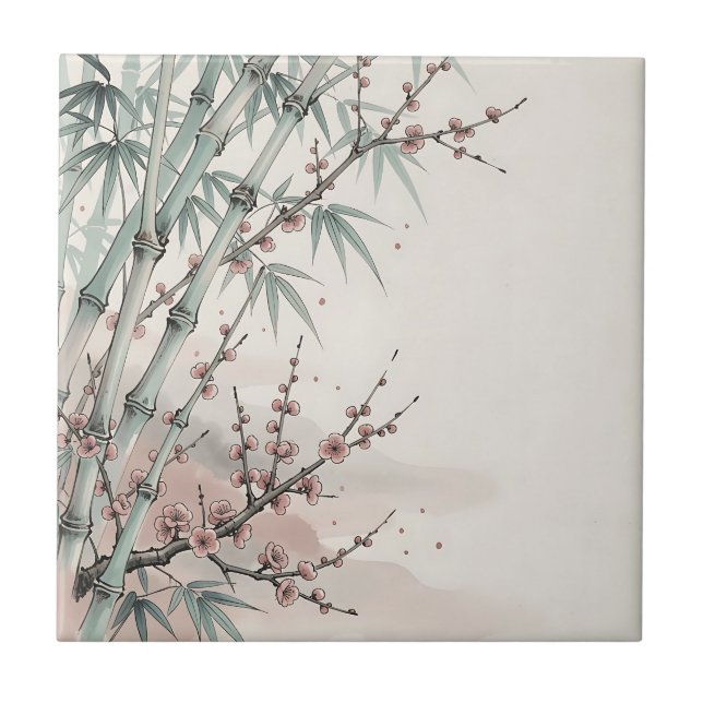 Japanese Bamboo Plum Blossom Ink  Tile (Front)