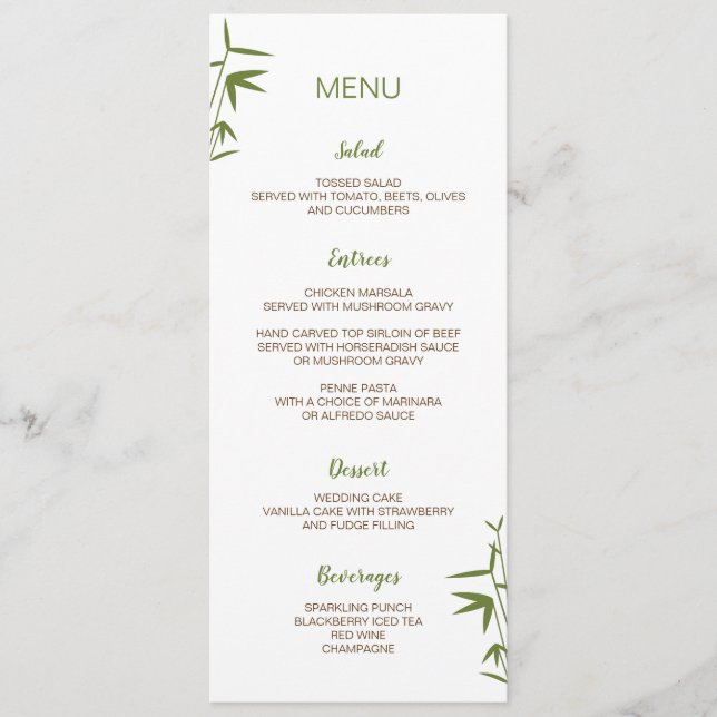 Japanese Bamboo Wedding Menu Card (Front)