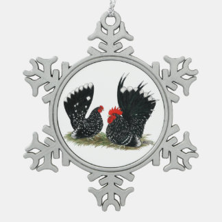 Japanese Bantams Mottled Snowflake Pewter Christmas Ornament