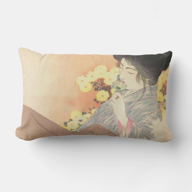 Japanese beauty with flower geisha maiko tattoo lumbar cushion (Front)