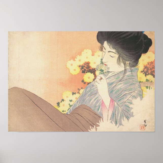 Japanese beauty with flower geisha maiko tattoo poster (Front)