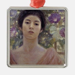 Japanese Beauty with Purple Morning Glory Flowers Metal Tree Decoration