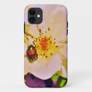 Japanese Beetle on White Rose iPhone 11 Case