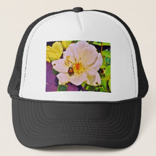 Japanese Beetle on White Rose Trucker Hat