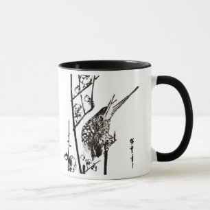 Japanese Bird on a Branch - Black and White Mug