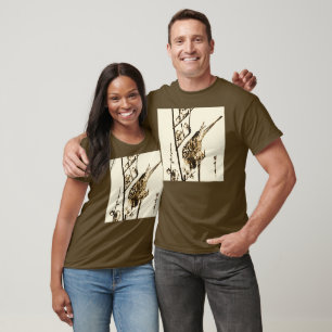 Japanese Bird on a Branch - Brown and Beige T-Shirt