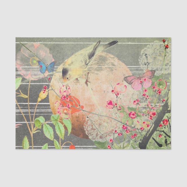 JAPANESE BIRDS AND A FULL MOON TISSUE PAPER (Front)