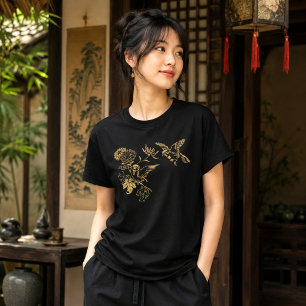 Japanese Birds & Flowers Customisable Colour T-Shirt