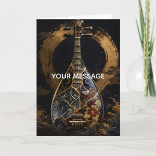 Japanese Biwa Lute Kintsugi Gold Art Personalized Card