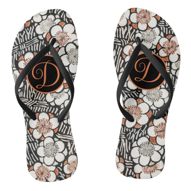 Japanese Black and Red Floral Pattern Jandals (Footbed)