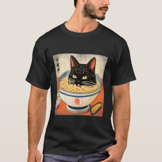 Japanese Black Cat Head in A Bowl of Ramen for Cat T-Shirt