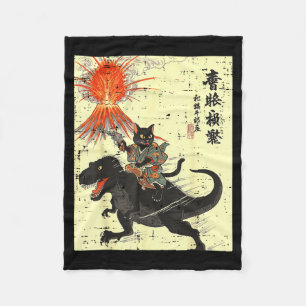 Japanese Black Cat On Trex Funny Ukiyo-e Boys Kids Fleece Blanket