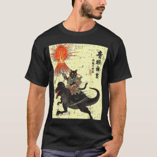Japanese Black Cat On Trex Funny Ukiyo-e Boys Kids T-Shirt
