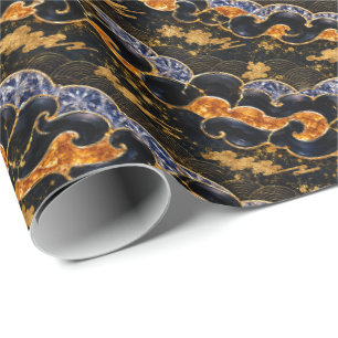 Japanese Black Gold Wave Luxury Wrapping Paper