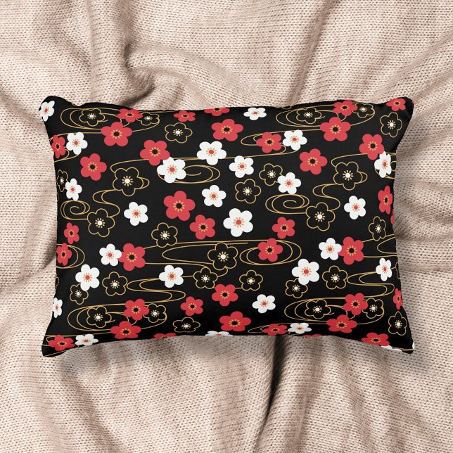Japanese Black Sakura Cherry Blossom Flowers Decorative Cushion (Creator Uploaded)