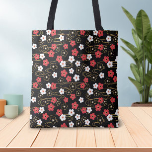 Japanese Black Sakura Cherry Blossom Flowers Tote Bag