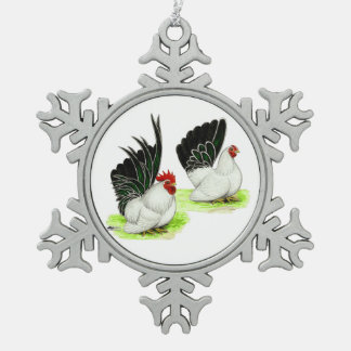 Japanese Black White Bantams Snowflake Pewter Christmas Ornament