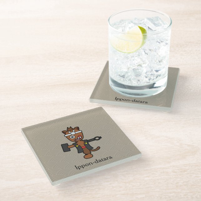 Japanese Blacksmith Ippon-datara: Cartoon Yokai Glass Coaster (Angled)