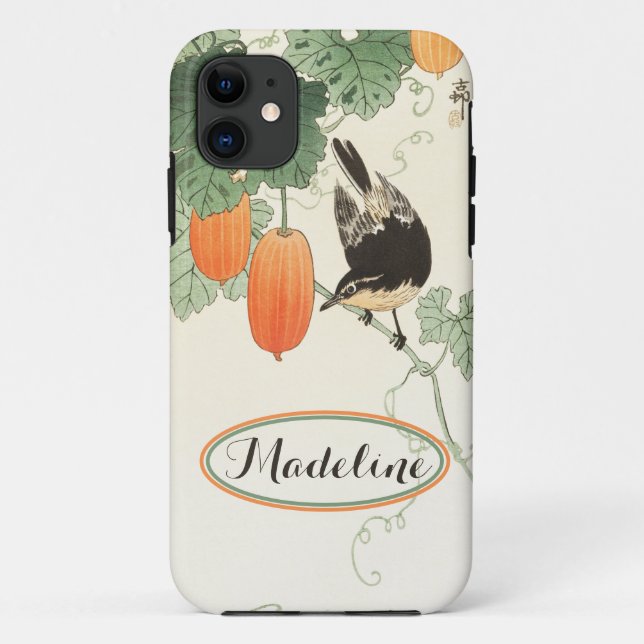 Japanese Block Print Bird Orange Fruit Personalise Case-Mate iPhone Case (Back)