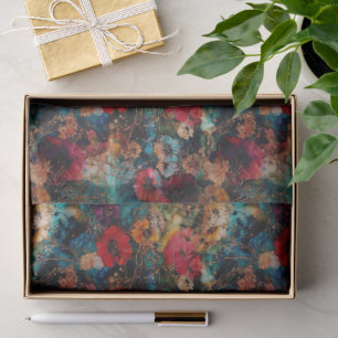 Japanese Blossom Alcohol Ink Floral in Blue Teal Tissue Paper
