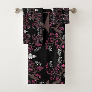 Japanese Blossom Print Home Decor Bath Towel Set