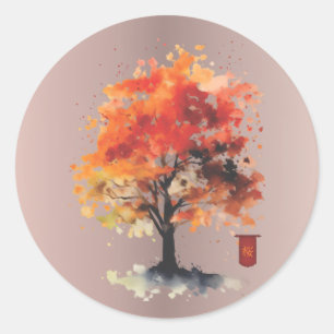 Japanese Blossom with Kanji Classic Round Sticker