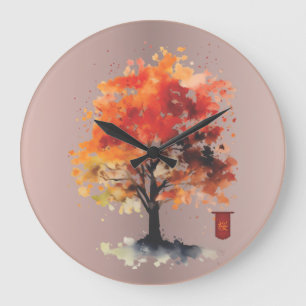 Japanese Blossom with Kanji Large Clock