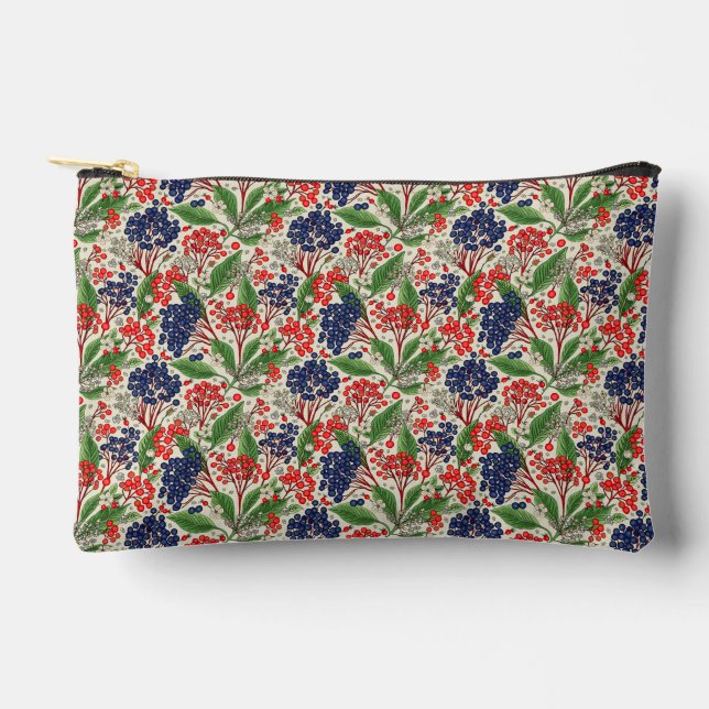 Japanese Blue and Red Berries Accessory Pouch (Front)