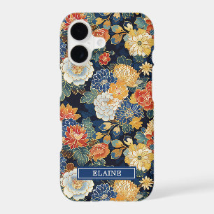 Japanese Blue Floral Pattern Monogrammed