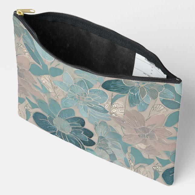 Japanese blue flower artwork  accessory pouch (Open)