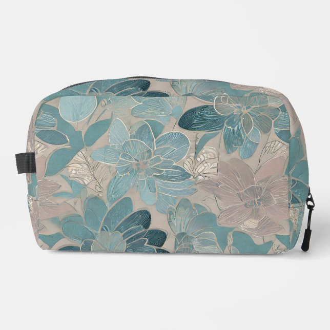 Japanese blue flower artwork  dopp kit (Front)