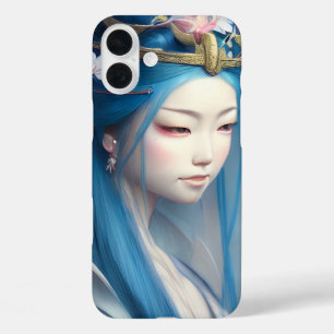 Japanese blue-haired Fairy Fantasy AI Art Poster iPhone 16 Plus Case