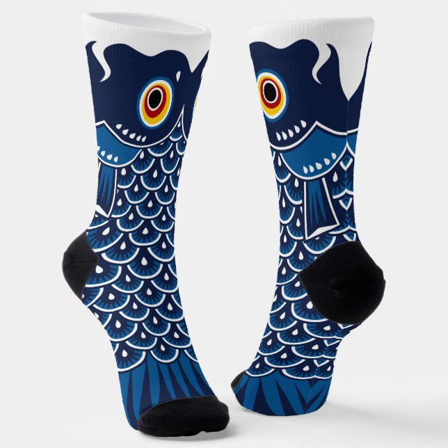 Japanese Blue Koinobori Carp Streamer Socks (Angled)